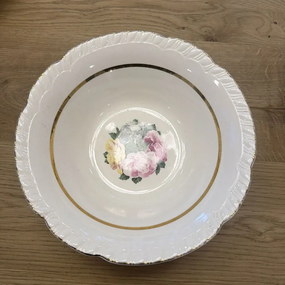 5 Piece Vintage American Limoges Janis R132 22k Gold Serving Bowl,  Plate-3 bowl
